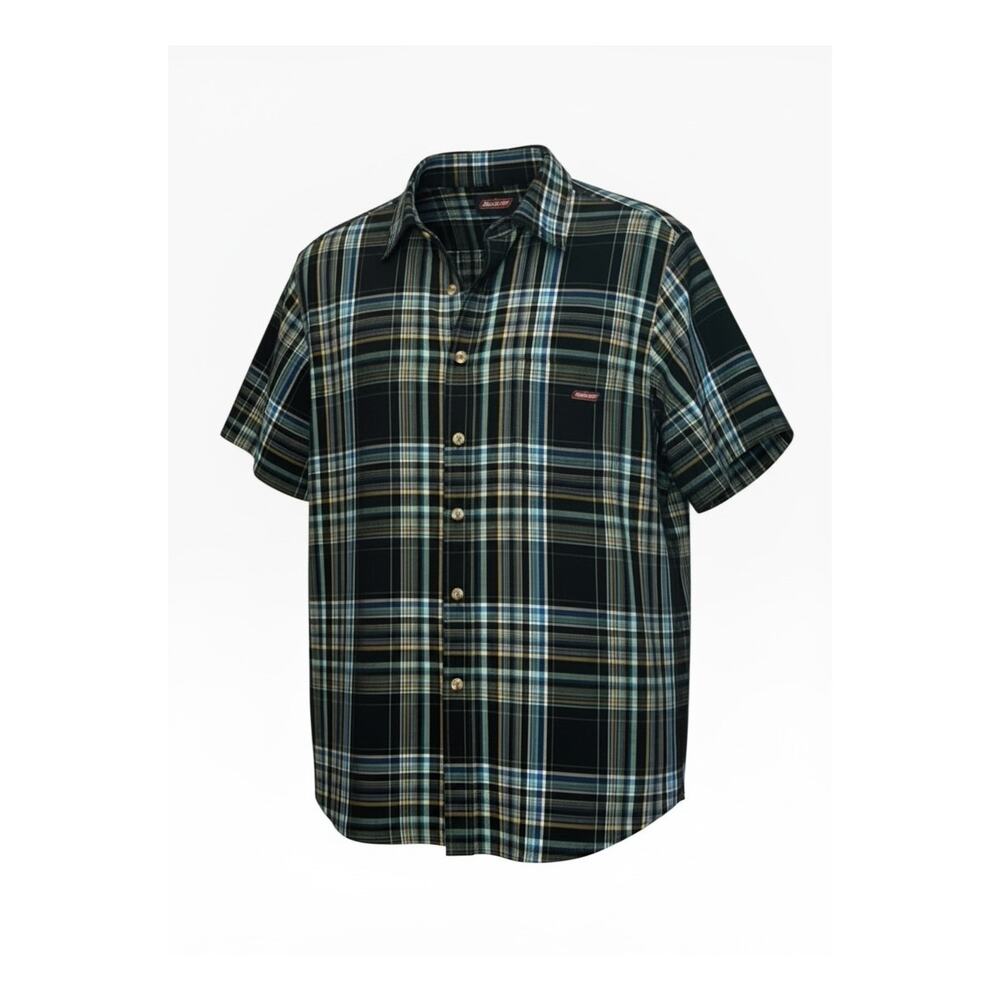 Dickies Blue Plaid Short Sleeve Work Shirt Utility Button Up Mens Medium